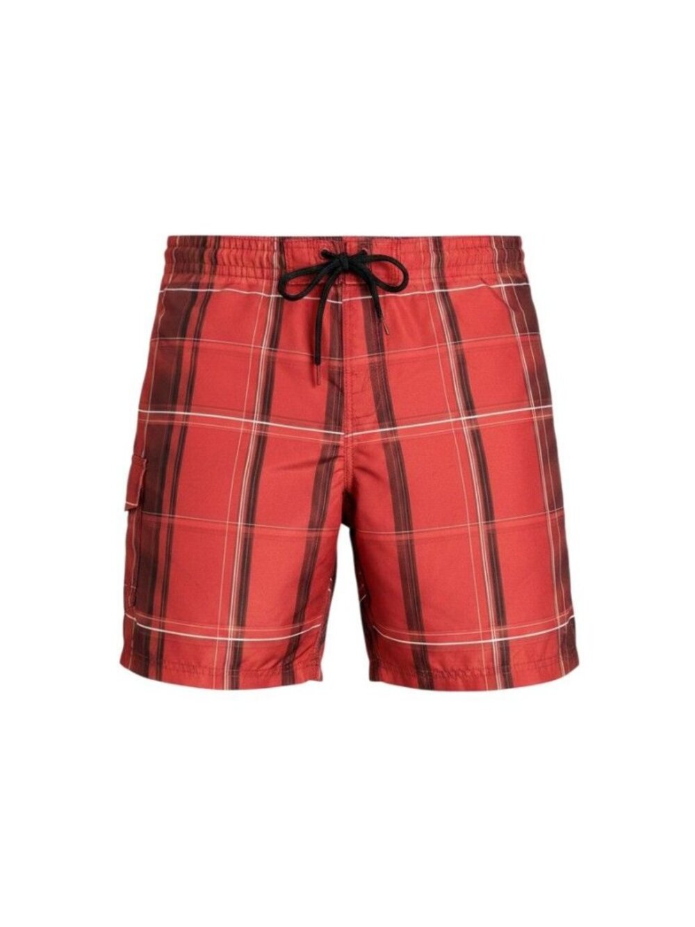 Speedo Mens Red Plaid Swim Trunks With Elastic Waist & Side Pocket Size L